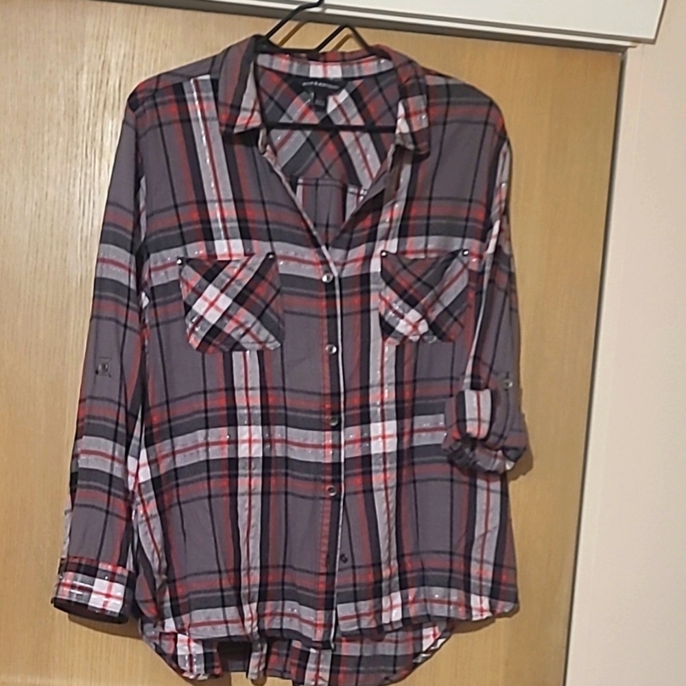 Sparkle & Plaid Button-Up Shirt XL